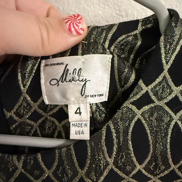 Milly Black Gold Metallic Jacquard Shift Dress Size 4 Made in USA